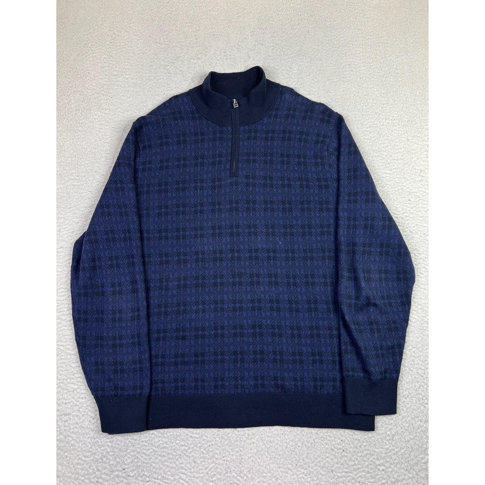 Bonobos Sweater Mens XL Blue Half Zip Mock‎ Neck Cotton Cashmere Houndstooth